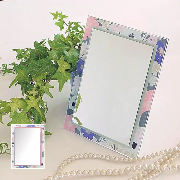 ミラー3WAYウォールミラースタンドミラー卓上ハンドミラー手鏡鏡かがみ花柄角型長方形