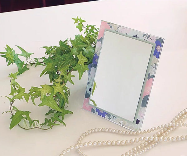 ミラー3WAYウォールミラースタンドミラー卓上ハンドミラー手鏡鏡かがみ花柄角型長方形