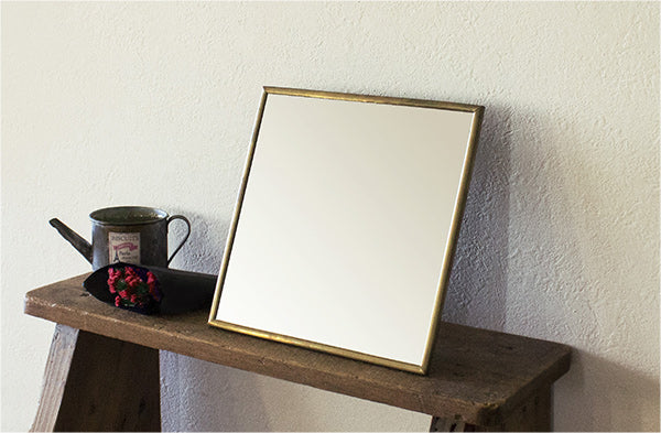 ミラースタンドミラー高さ18.7cm卓上鏡かがみアンティーク調真鍮フレーム角型長方形