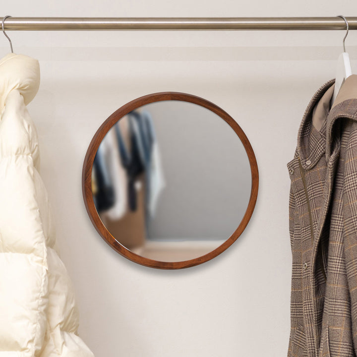 ミラーウォールミラー直径34.8cm壁掛け木製無垢材天然木鏡かがみ円形丸型