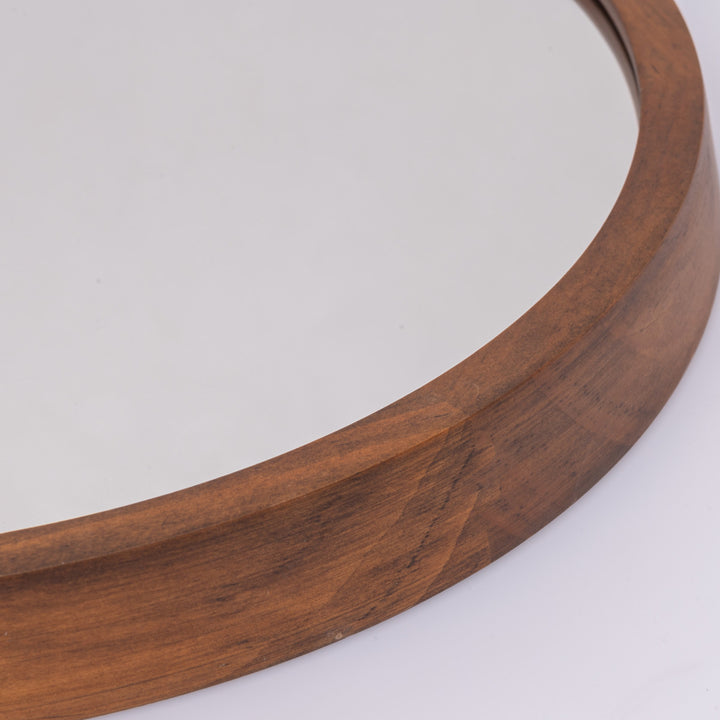 ミラーウォールミラー直径34.8cm壁掛け木製無垢材天然木鏡かがみ円形丸型