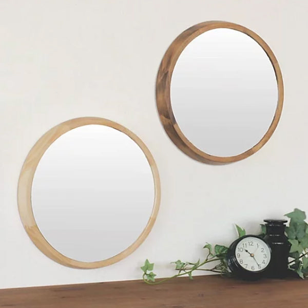 ミラーウォールミラー直径34.8cm壁掛け木製無垢材天然木鏡かがみ円形丸型