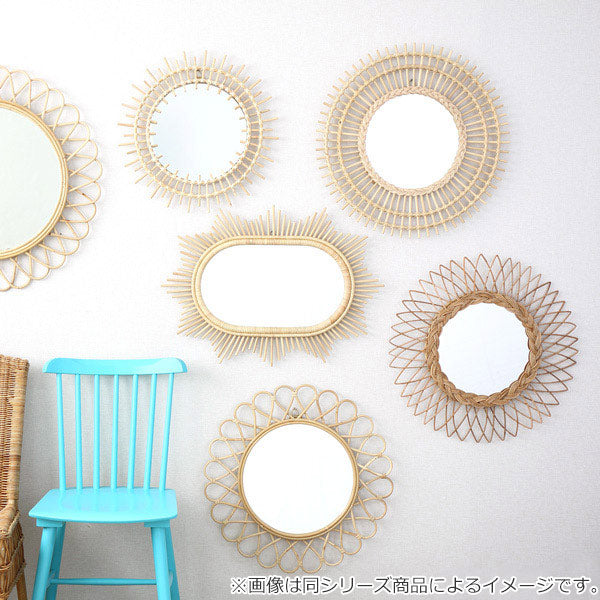 ミラー幅22cmラタン籐かがみ鏡ウォールミラー壁掛けおしゃれ
