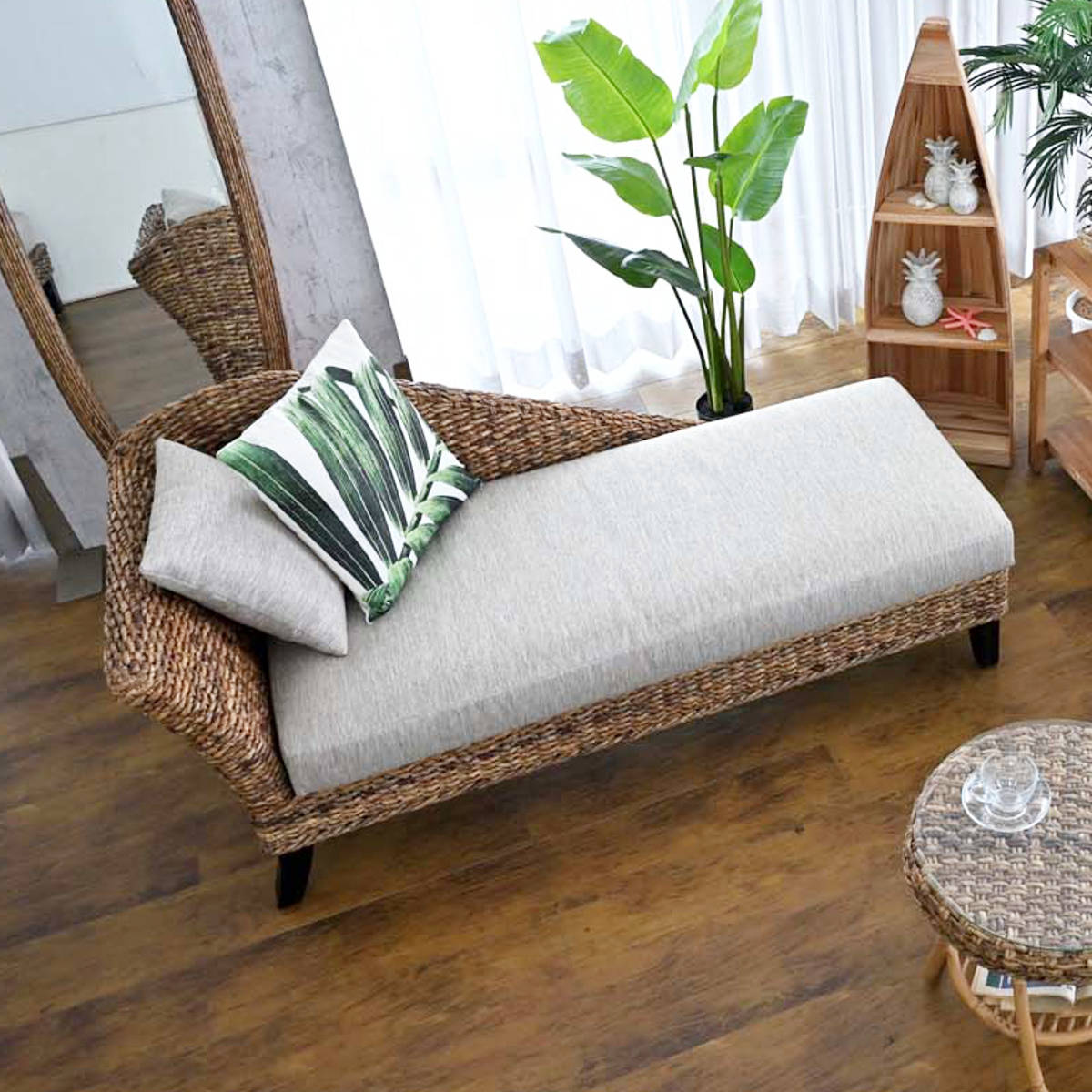 リゾート風カウチ カウチソファ 幅160cm ハワイアンリゾート風 バナナリーフ材 Ohana
