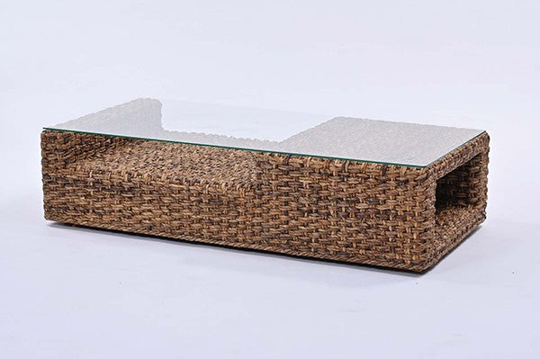 ローテーブル幅120cmガラス天板ハワイアンリゾート風バナナリーフ材Ohana