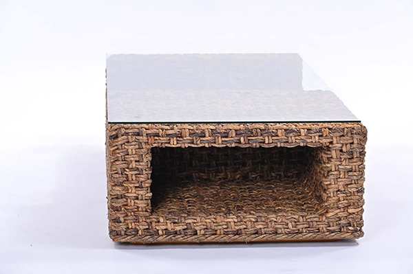 ローテーブル幅120cmガラス天板ハワイアンリゾート風バナナリーフ材Ohana