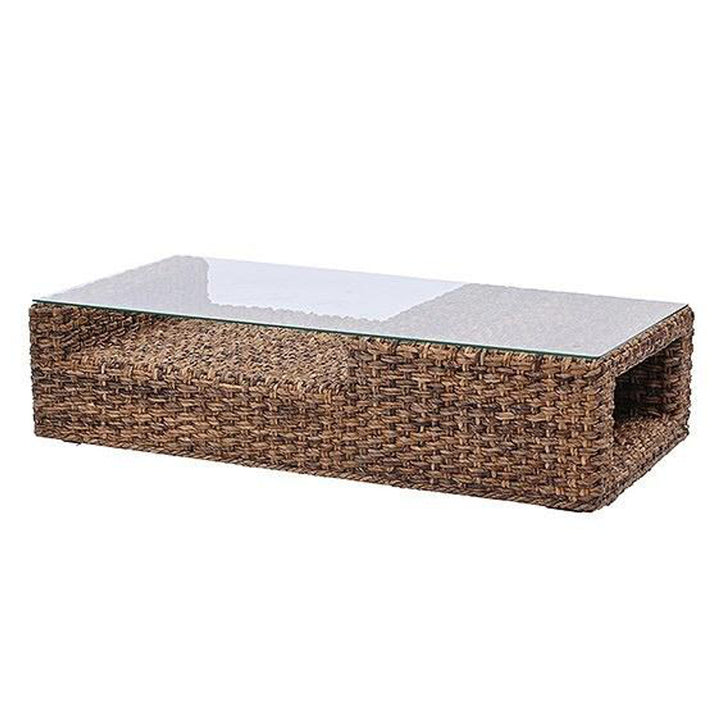 ローテーブル幅120cmガラス天板ハワイアンリゾート風バナナリーフ材Ohana