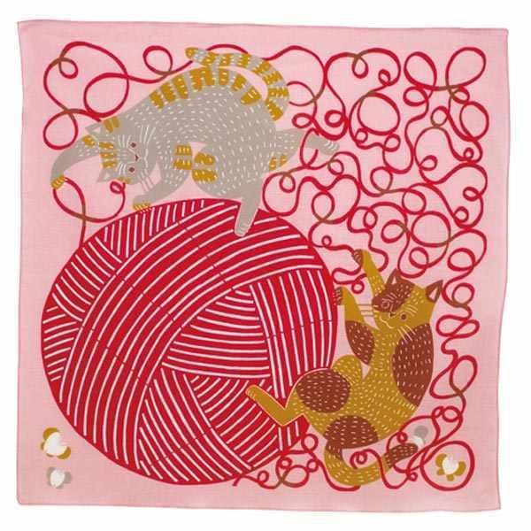 風呂敷お弁当50cmkatakataむすびネコと毛糸