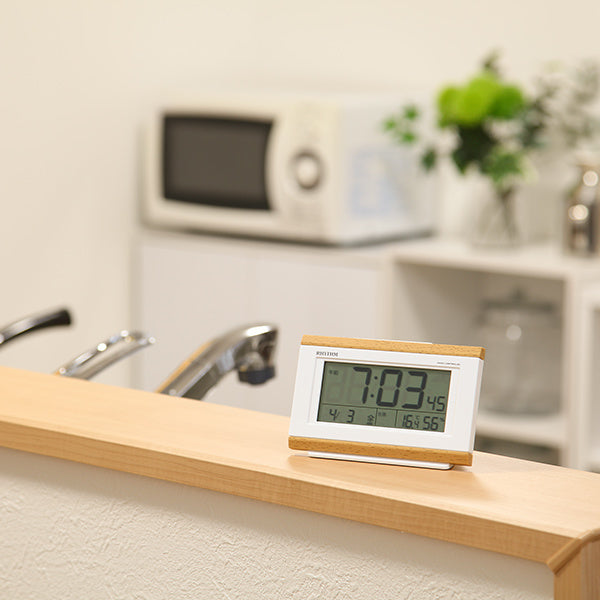 目覚まし時計電波時計温湿度計カレンダー付きフィットウェーブ