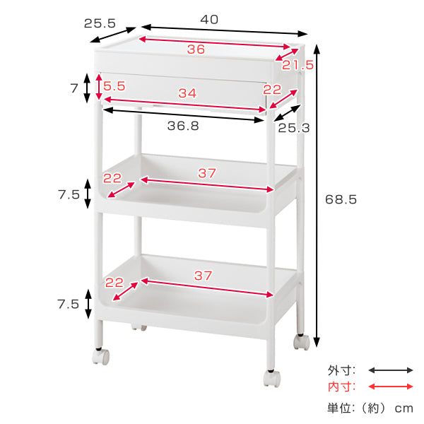 キッチンワゴン3段サージュワゴン幅40cm奥行26cm高さ68.5cm
