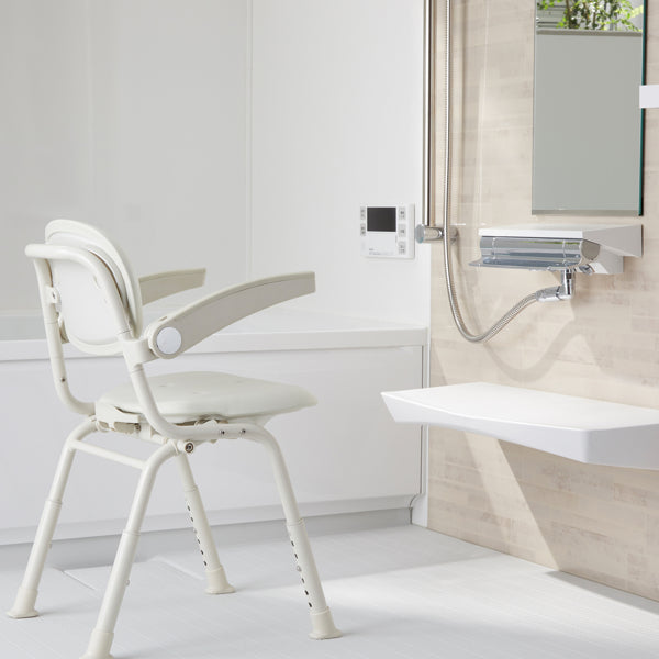シャワーチェア幅38cm6段階調節折りたたみユニプラス肘掛け付き背もたれ介護