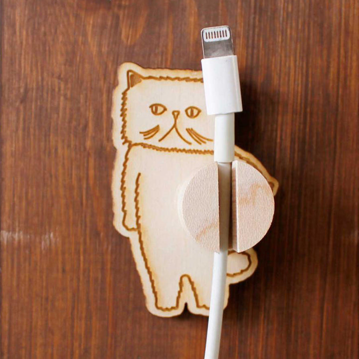 ケーブルクリップコードクリップ木製両面テープネコアニマル