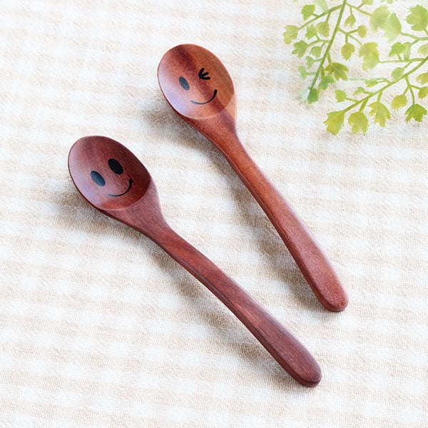 スプーン14cmデザートスプーンニコニコ＆ウィンク木製サオ籐芸