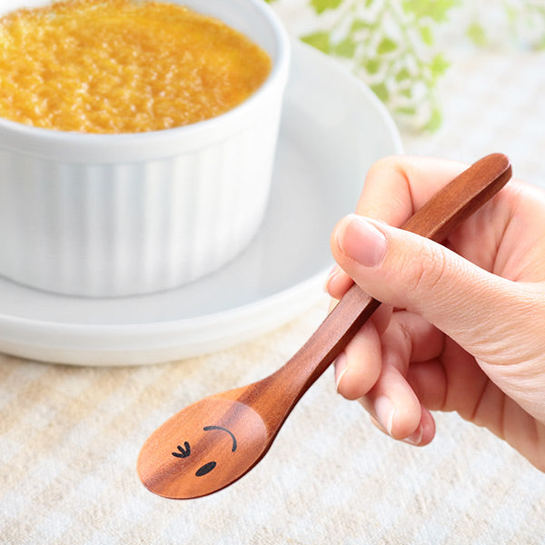 スプーン14cmデザートスプーンニコニコ＆ウィンク木製サオ籐芸
