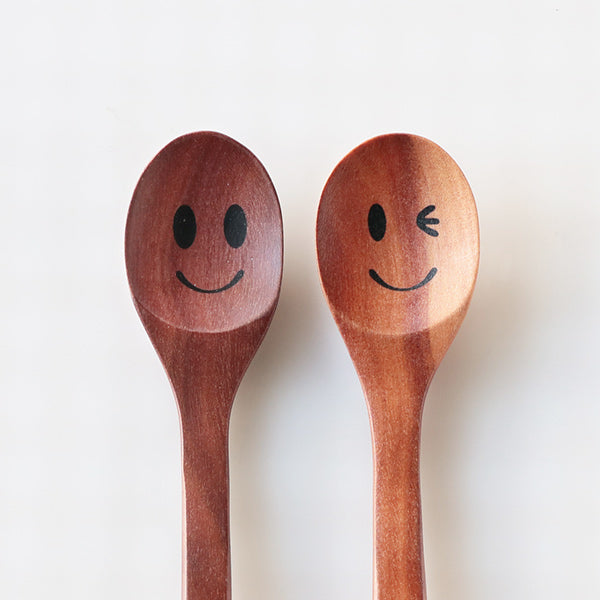 スプーン14cmデザートスプーンニコニコ＆ウィンク木製サオ籐芸