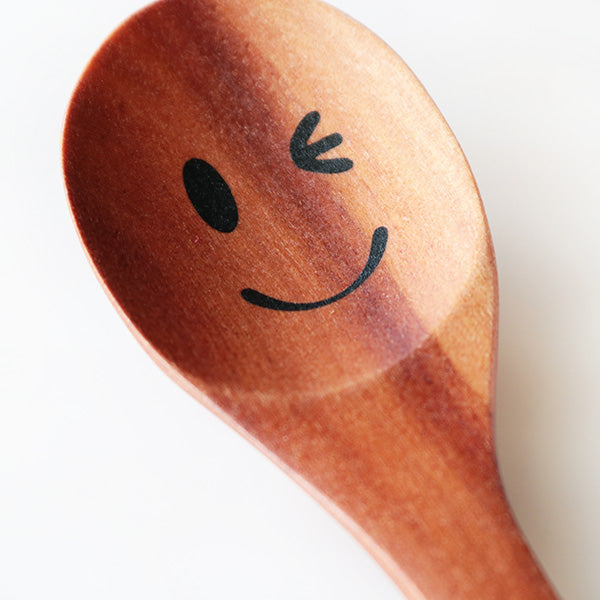 スプーン14cmデザートスプーンニコニコ＆ウィンク木製サオ籐芸