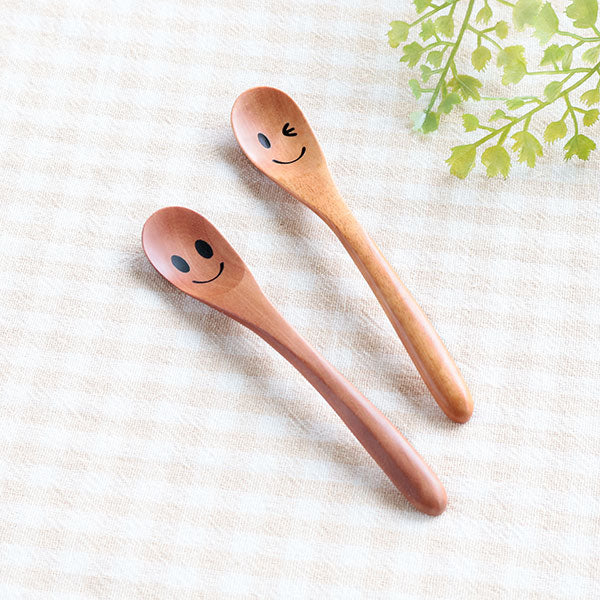 スプーン12cmデミタススプーンニコニコ＆ウィンク木製サオ籐芸