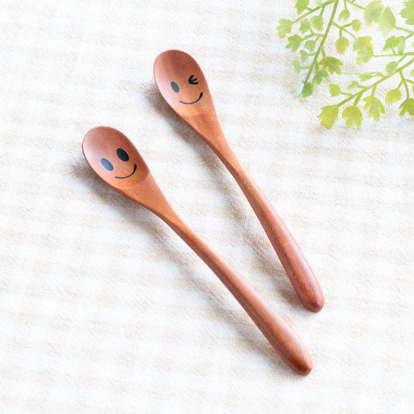スプーン14cmコーヒースプーンニコニコ＆ウィンク木製サオ籐芸