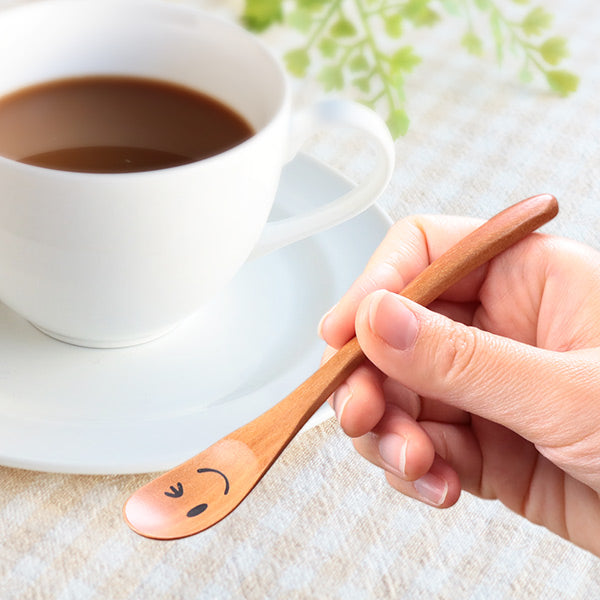 スプーン14cmコーヒースプーンニコニコ＆ウィンク木製サオ籐芸