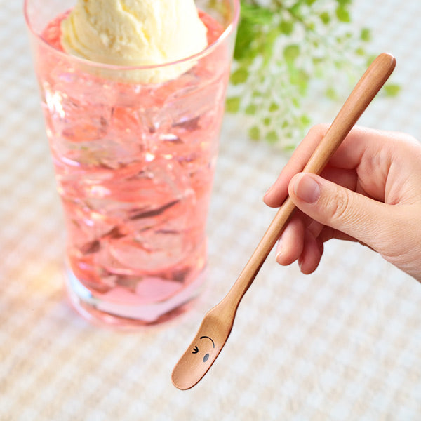 スプーン19cmマドラースプーンニコニコ＆ウィンク木製サオ籐芸