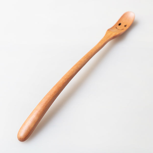 スプーン19cmマドラースプーンニコニコ＆ウィンク木製サオ籐芸