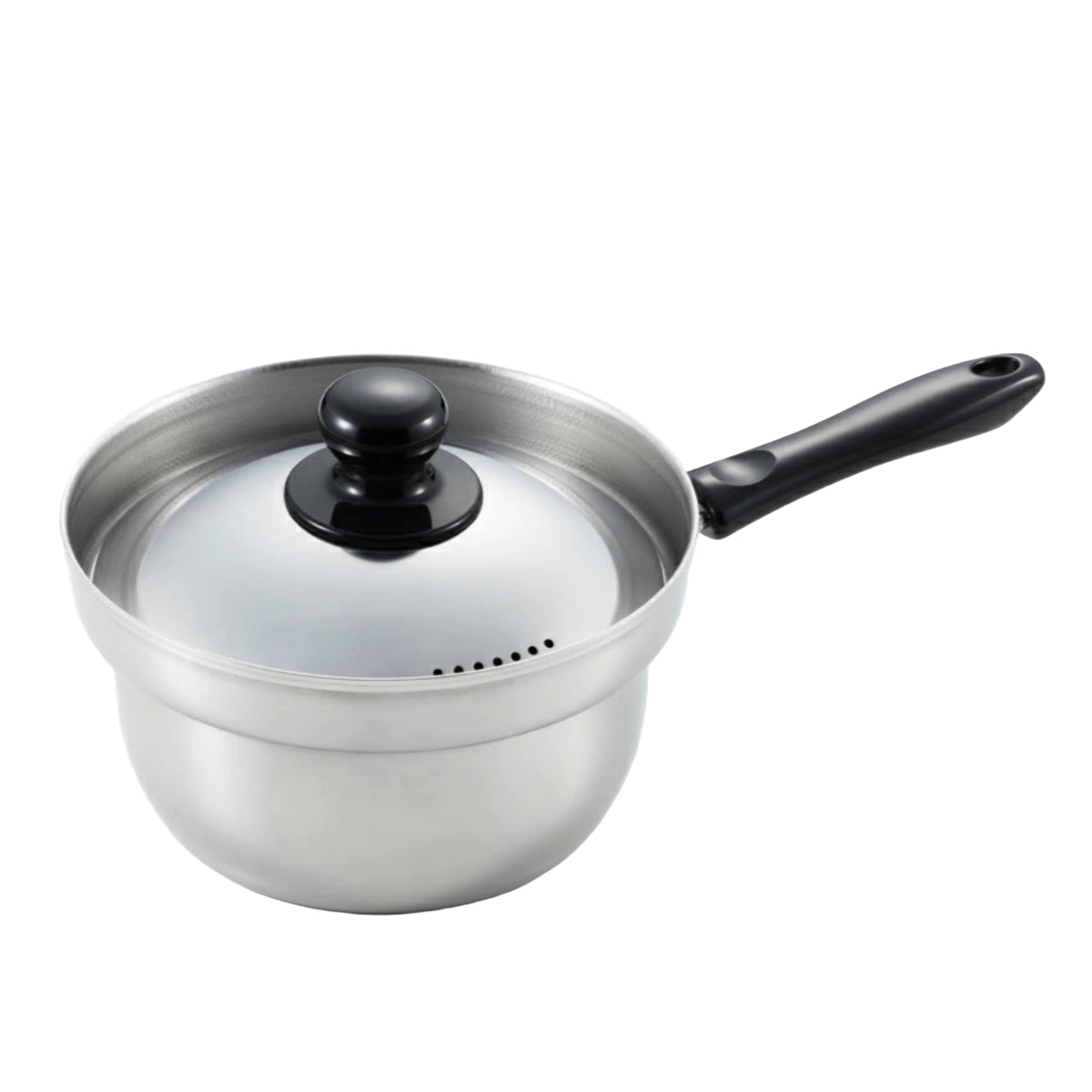 片手鍋 16cm IH対応 湯切り穴 蓋付き くるめん亭 ふきこぼれ