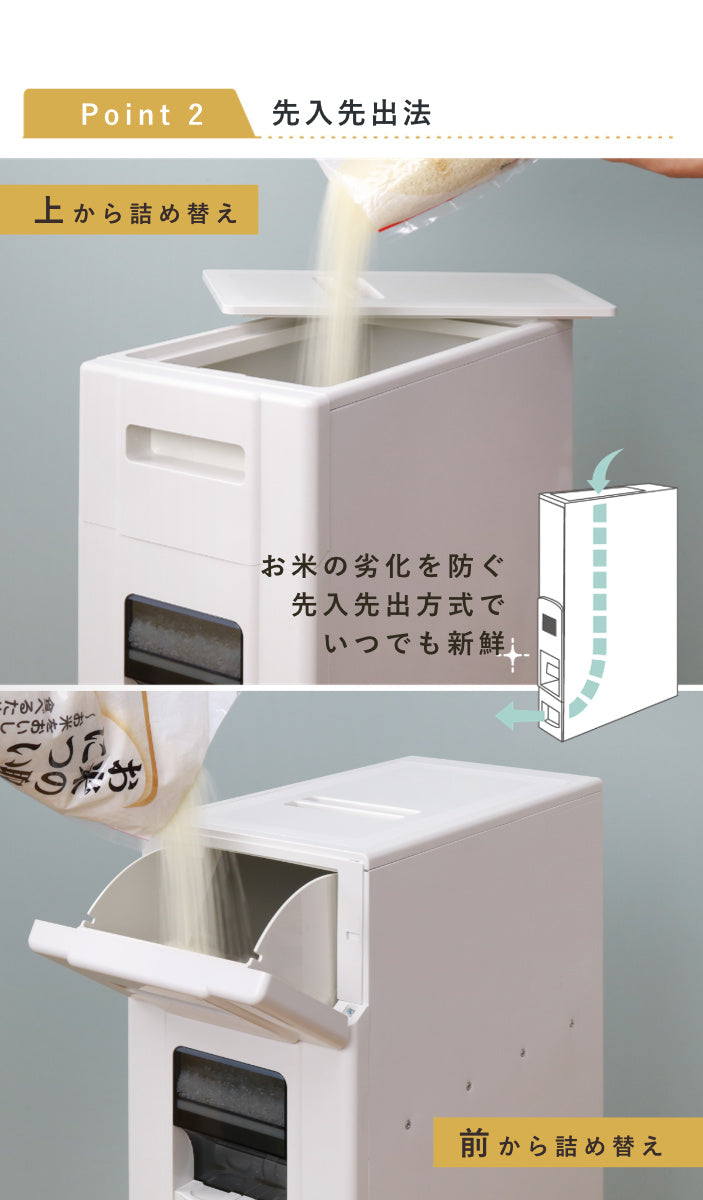 米びつ 10kg用 0.5合計量 1合計量 コンパクトライスディスペンサー