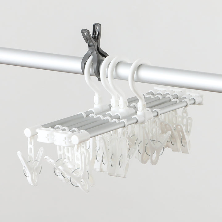 洗濯ハンガー24ピンチシーツが干せるアルミハンガー伸縮折り畳みスライドピンチハンガーアルミ