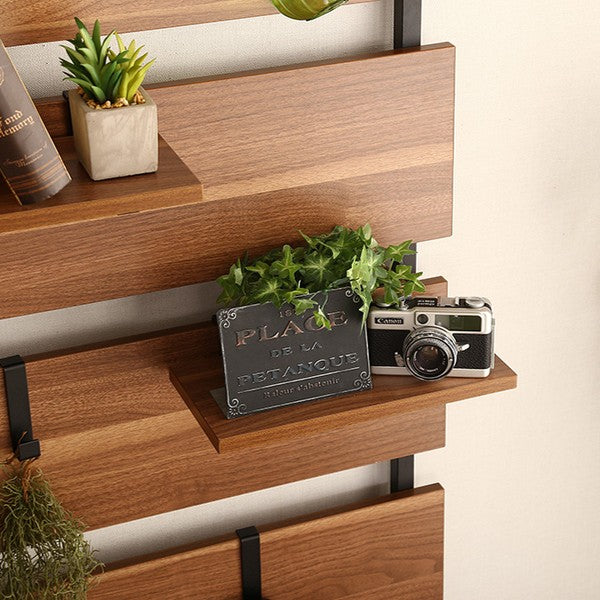 突っ張り幅60cmラダーラック木目調つっぱり収納スチールヴィンテージ調