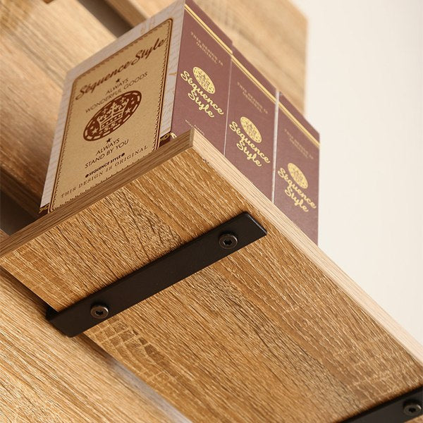 突っ張り幅60cmラダーラック木目調つっぱり収納スチールヴィンテージ調