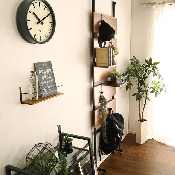 突っ張り幅60cmラダーラック木目調つっぱり収納スチールヴィンテージ調