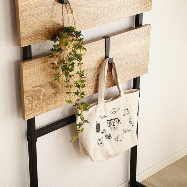 突っ張り幅60cmラダーラック木目調つっぱり収納スチールヴィンテージ調