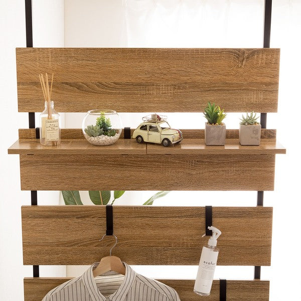 突っ張り幅80cmラダーラック木目調つっぱり収納スチールヴィンテージ調