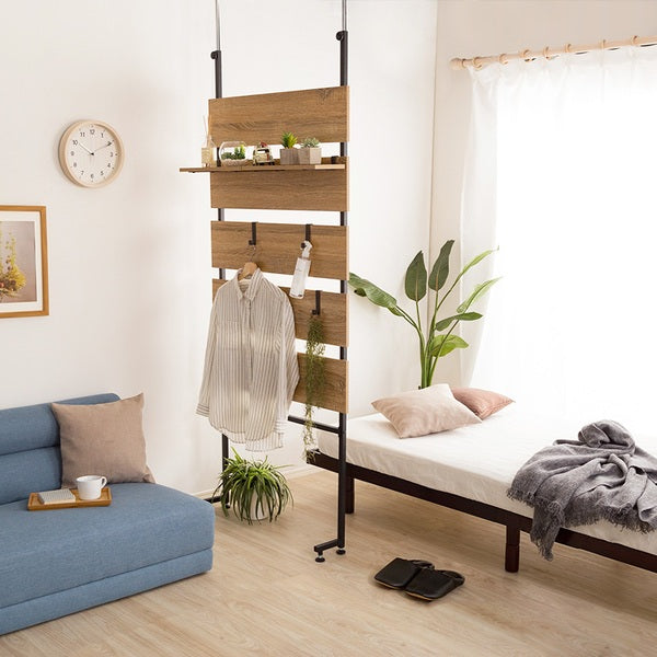 突っ張り幅80cmラダーラック木目調つっぱり収納スチールヴィンテージ調