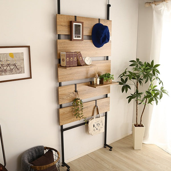 突っ張り幅80cmラダーラック木目調つっぱり収納スチールヴィンテージ調