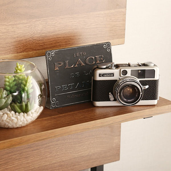 突っ張り幅80cmラダーラック木目調つっぱり収納スチールヴィンテージ調