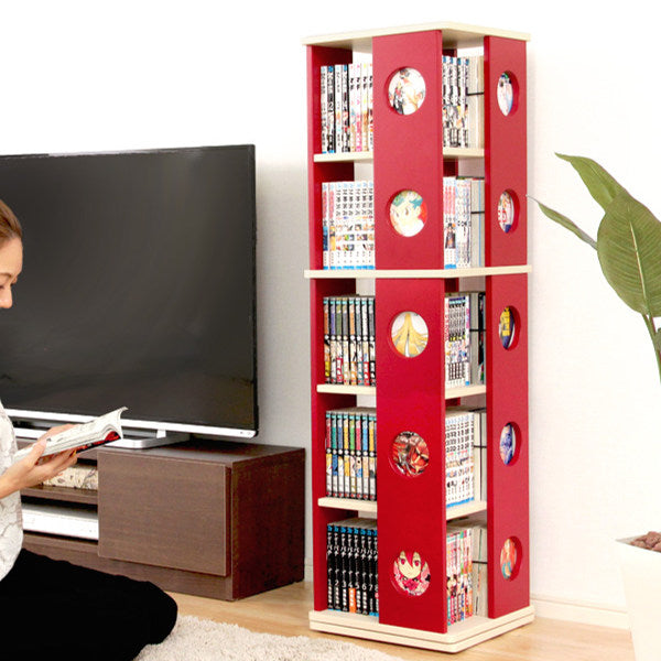 回転コミックラック幅34cm5段ブックシェルフ本棚高さ119.5cm