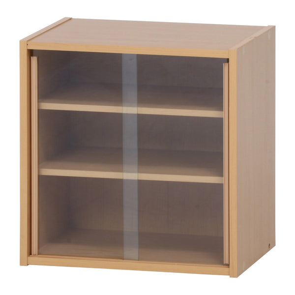 ミニ食器棚幅43cm3段カップボードガラス引き戸