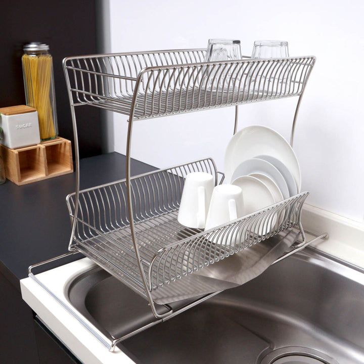 水切りかご18-8ステンレス製水切りラック2段サスティナ