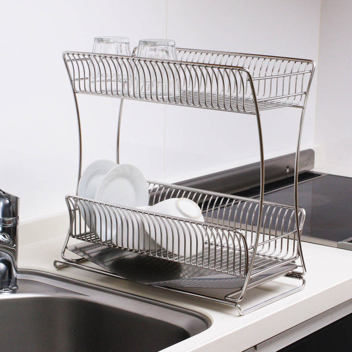 水切りかご18-8ステンレス製水切りラック2段スリムサスティナ