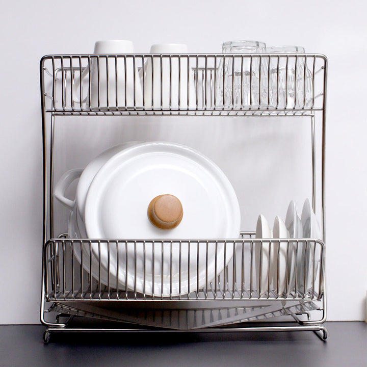 水切りかご18-8ステンレス製水切りラック2段スリムサスティナ