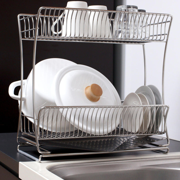 水切りかご18-8ステンレス製水切りラック2段スリムサスティナ