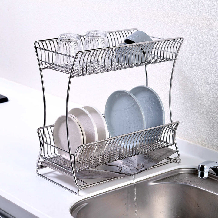 水切りかご18-8ステンレス製水切りラック2段スリムサスティナ