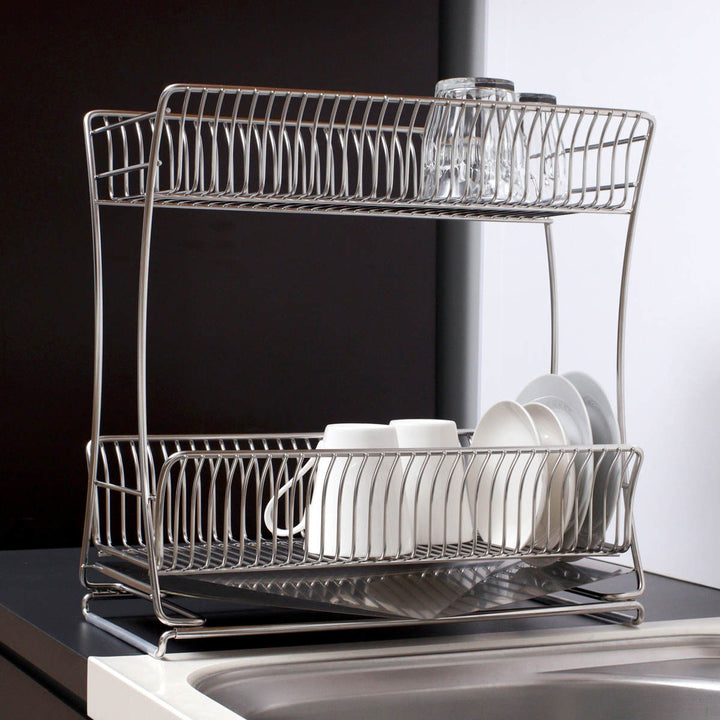水切りかご18-8ステンレス製水切りラック2段スリムサスティナ