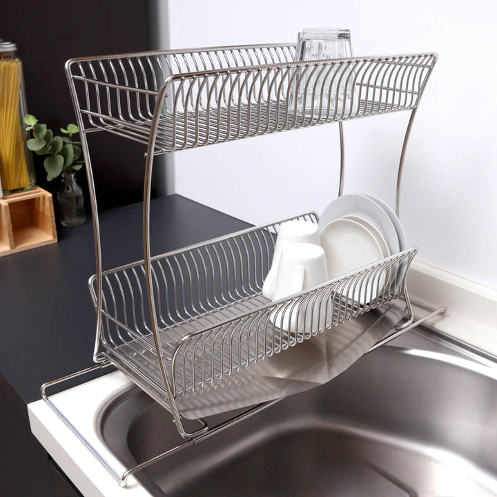 水切りかご18-8ステンレス製水切りラック2段スリムサスティナ