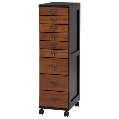 多段チェスト 幅28cm 9段 A4対応 完成品 キャスター付 スリム 軽量 天然木 桐