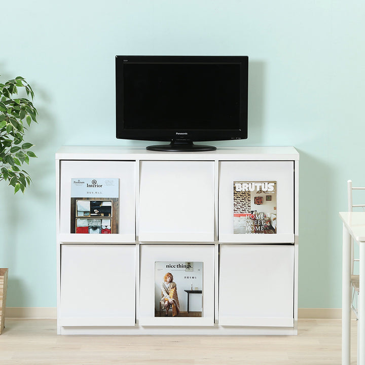 ディスプレイラック幅119cm6マス3列2段フラップ扉