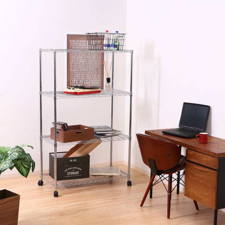 スチールラック幅90cm4段キャスター付メタルマルチシェルフ