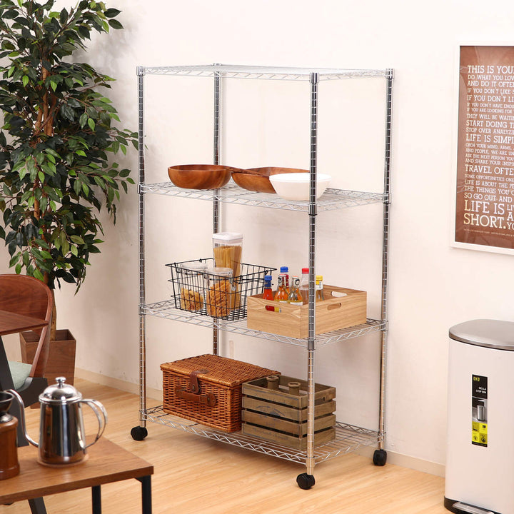 スチールラック幅90cm4段キャスター付メタルマルチシェルフ