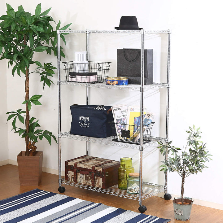 スチールラック幅90cm4段キャスター付メタルマルチシェルフ